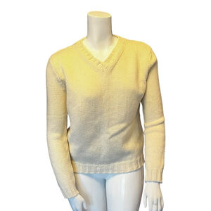 Brandy Melville Heavy Wool Fisherman Neutral V-Neck Knit Sweater, L, Cream NWOT